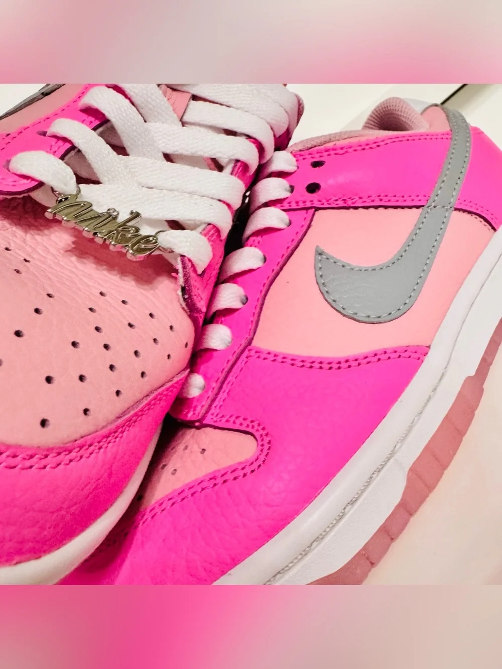 Nike Dunk Low Pink Grey GS 4.5 • Deadstock Clean • Lace Charms • Barbie Pop